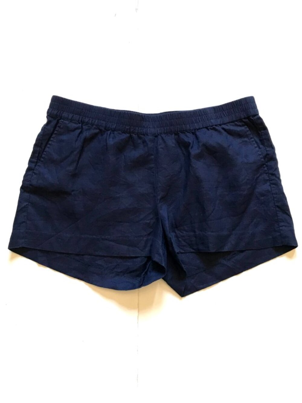 HIHO Ginger Pull On Linen Shorts Womens XL Navy Blue Elastic Bande Waist Pockets